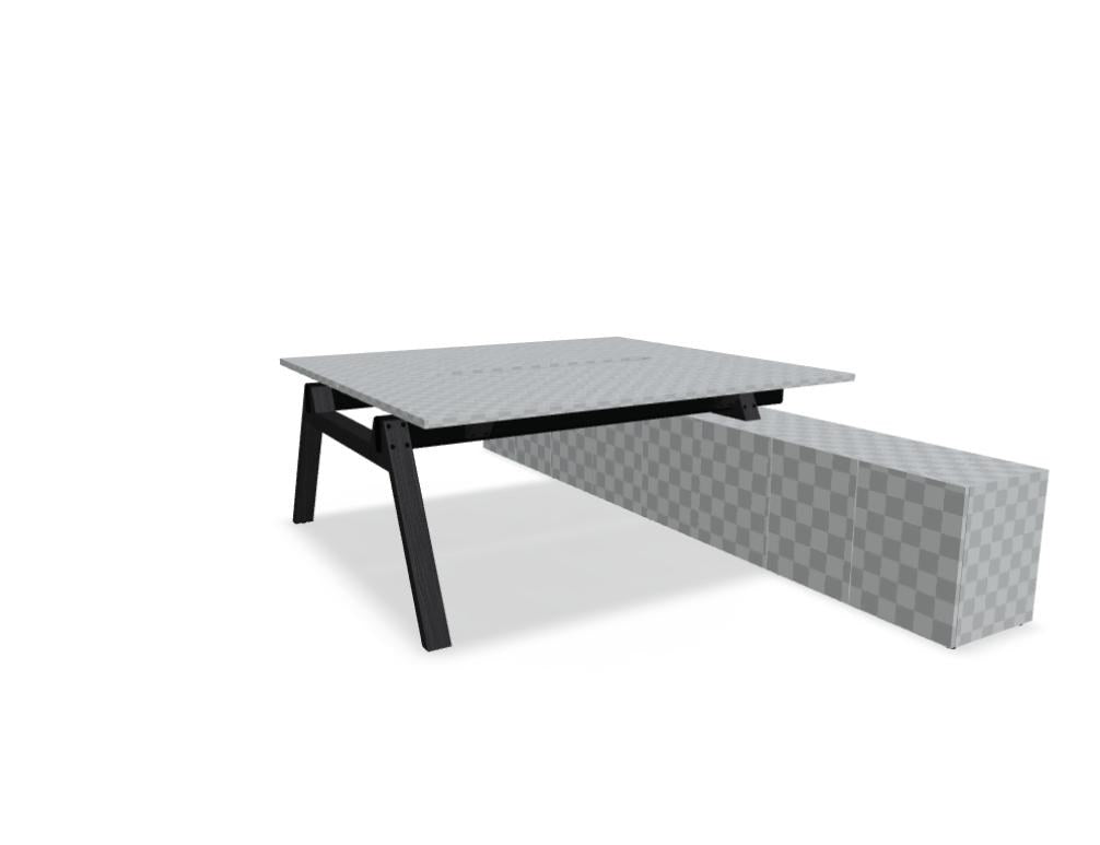 Doppelschreibtisch Viga von Mdd mit Managerschrank, Farbe Dunkle Walnuss, Aluminiumgestell, Naturholz-Fuss aus Eiche, Grösse 160x240x74 cm.
