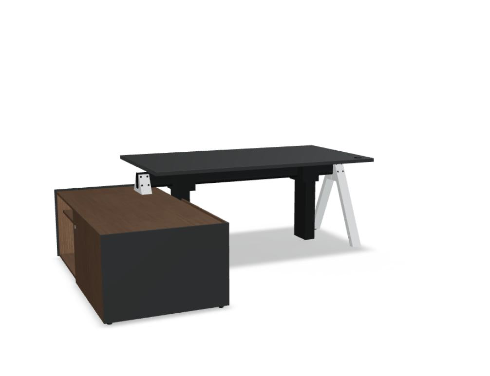 Mdd Viga V05LR höhenverstellbarer Schreibtisch mit elegantem Holzgestell und moderner Arbeitsplatte fürs Büro