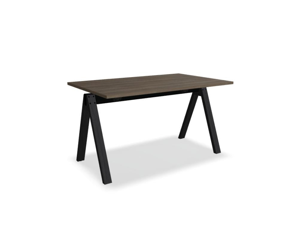 Hochtisch Viga von Mdd in Dunkler Walnuss mit schwarzem Aluminiumgestell und Eichenfuss, Masse 160x80x110 cm, Gesamtansicht des Tisches.