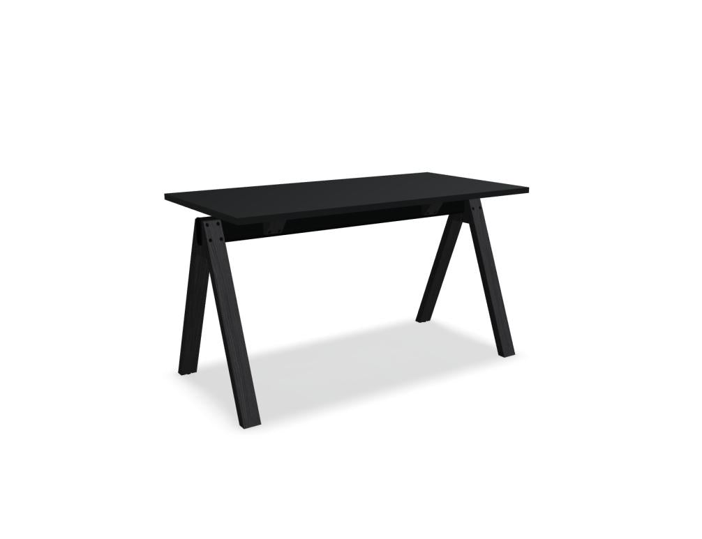 Hochtisch Viga V169M von MDD: moderner Lounge-Tisch mit schlanker Metallbasis und rechteckiger Holzplatte, ideal für Bar- oder Küchenbereich, stilvolles Design, neutrale Farbtöne.