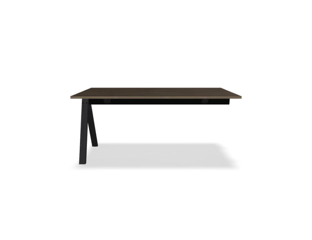 Hochtisch Viga von Mdd in Dunkler Walnuss mit schwarzem Aluminiumgestell und Eichenfuss, Masse 160x80x110 cm, Gesamtansicht des Tisches.
