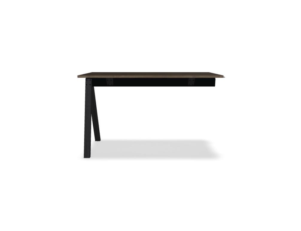 Hochtisch Viga von Mdd in Dunkler Walnuss mit schwarzem Aluminiumgestell und Eichenfuss, Masse 160x80x110 cm, Gesamtansicht des Tisches.