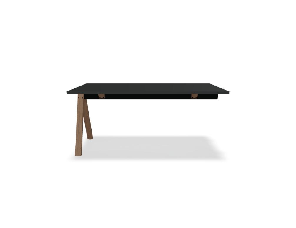Hochtisch Viga von Mdd in Dunkler Walnuss mit schwarzem Aluminiumgestell und Eichenfuss, Masse 160x80x110 cm, Gesamtansicht des Tisches.
