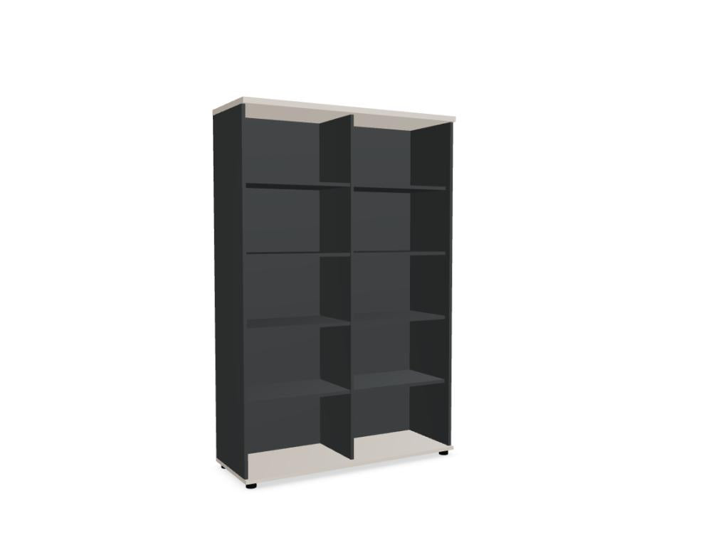 Bild zeigt das MDD Standard A5506K Regal, Standregal in modernem Design, hellholzfarbene Metallrahmen, drei Ebenen mit großzügigem Stauraum für Bücher, Ordner und Dekoration.