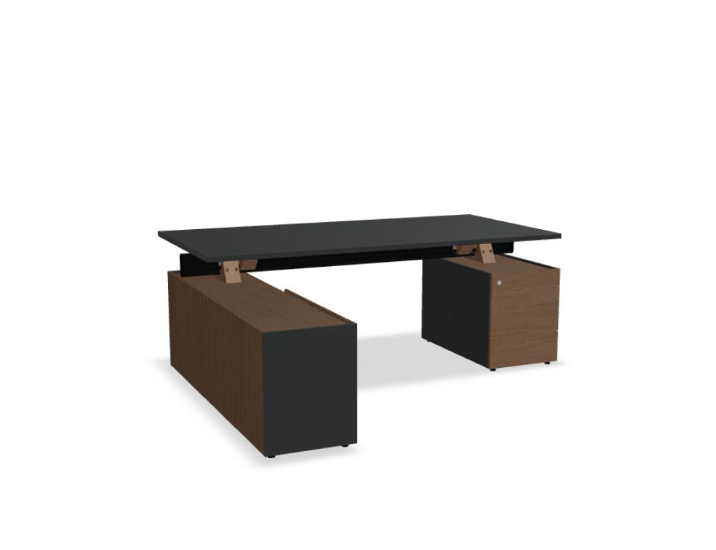 Viga V10L Chefschreibtisch mit integriertem Managerschrank und Container, modernes Holzdesign, helles Finish, geräumige Arbeitsfläche
