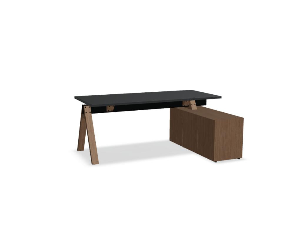 Schreibtisch Viga V183P mit integriertem Managerschrank, modernes Bürodesign, Holzoptik kombiniert mit grauer Schreibtischplatte, ideal für Arbeits- und Aktenbereich