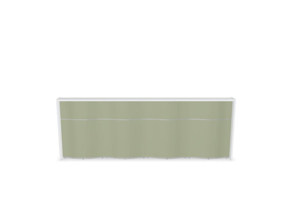 Empfangstheke Wave LUV19 mit organischer Front, elegante Kurven, moderne Holzoptik und passt perfekt in zeitgemäße Rezeptionen