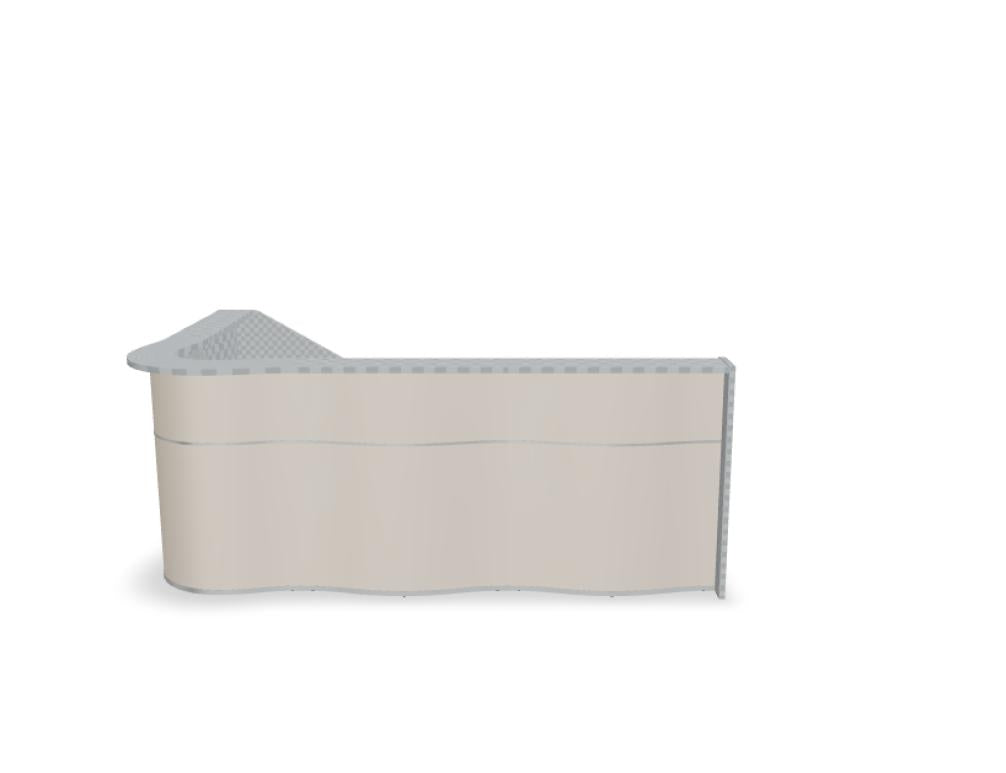 Empfangstheke Wave LUV42 mit organischer Front, moderne Desk-Lösung für den Empfangsbereich, höhenverstellbar, in hellen Holztönen