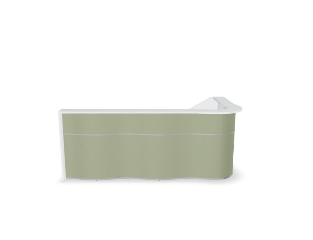 Empfangstheke Wave LUV43 mit organischer Front, modernes Design, helles Holzfinish und elegante Linien, ideal für moderne Rezeptionen