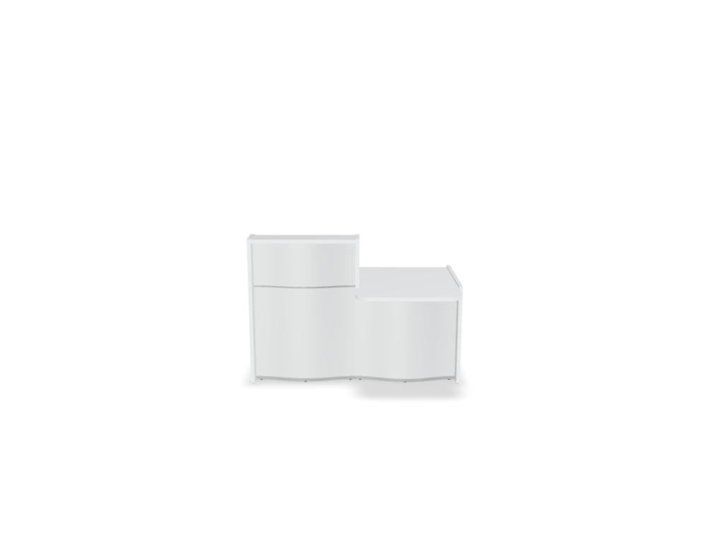 Empfangstheke Wave LUV271L mit organischer Front, elegante weiße Oberseite und schlankem Profil, ideal für moderne Rezeption, MDD
