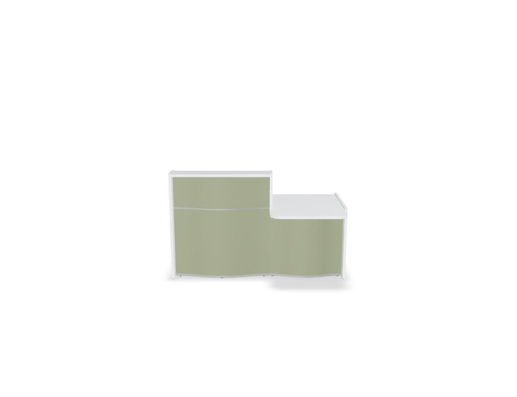 Bildbeschreibung: Empfangstheke Wave LUV281L mit organischer Front, zeitloses, modernes Design, helle Holztöne, strukturierte Oberfläche, elegante Curve, Produktfoto aus der Kategorie Empfangsdesk von MDD