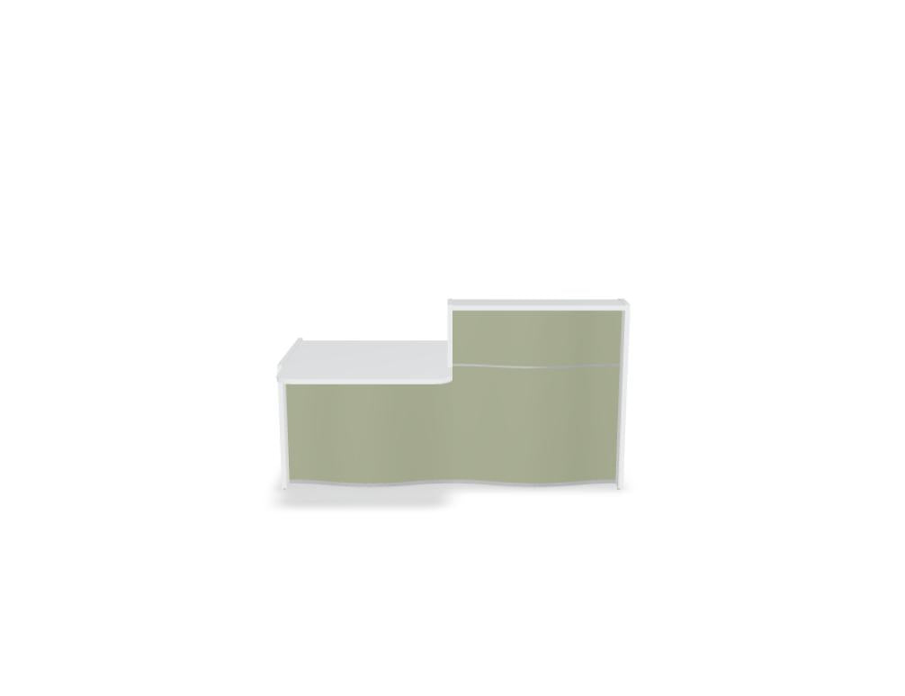 Empfangstheke Wave LUV28P mit organischer Front, elegante, moderne Desk-Front aus Holzoptik, vielseitig und einladend für Wartebereiche