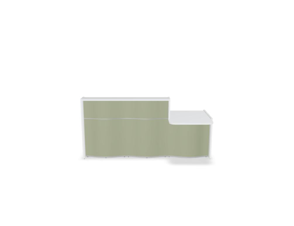 Empfangstheke Wave LUV291L mit organischer Front, modernes desks-Design, klare Linien, neutrale Farbtöne, hochwertige Oberfläche