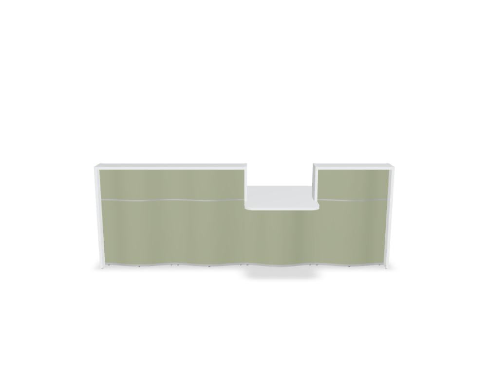 Empfangstheke Wave LUV311 mit organischer Frontoptik in hellen Tönen, modernes Desk-Design für eingangsbereichsorientierte Rezeption