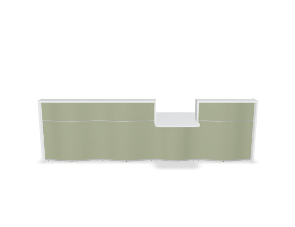 Bild zeigt die Wave LUV321 Empfangstheke mit organischer Front, modernem Design und neutralen Farbtönen – ideale Desk-Lösung für repräsentativen Empfangsbereich