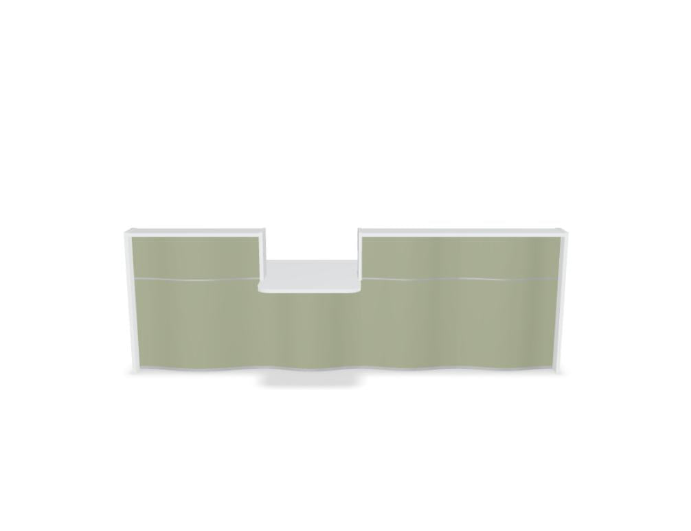 Empfangstheke Wave LUV331 mit organischer Front, modernes Design, helle Oberfläche und geschwungener Form, geeignet für Rezeption und Wartebereiche