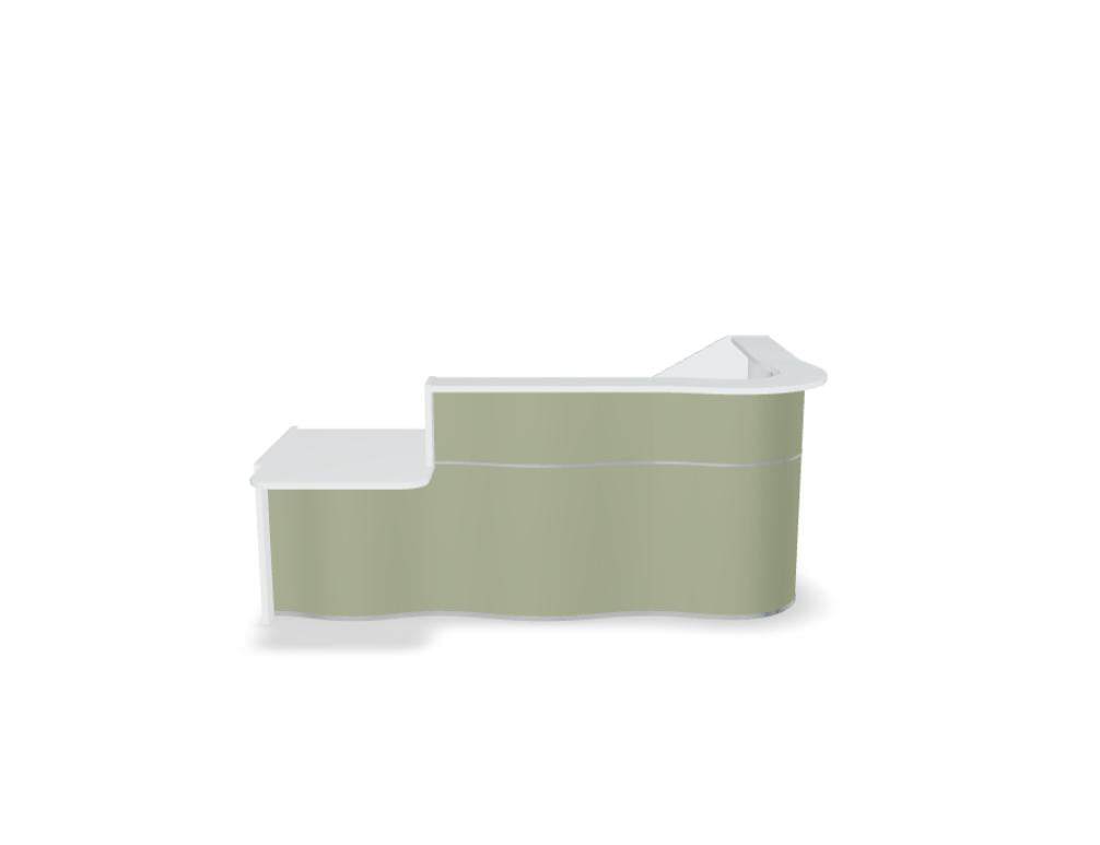 Empfangstheke Wave LUV401P mit organischer Front in hellen Naturtönen, modernes Design, ergonomische Ablageflächen und hochwertige Oberflächen