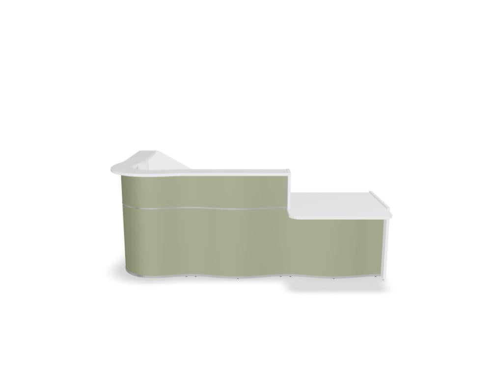 Empfangstheke Wave LUV40L mit organischer Front, eleganter Desk‑Look, moderne Formsprache und hochwertiger Raumakzent für Rezeptionen