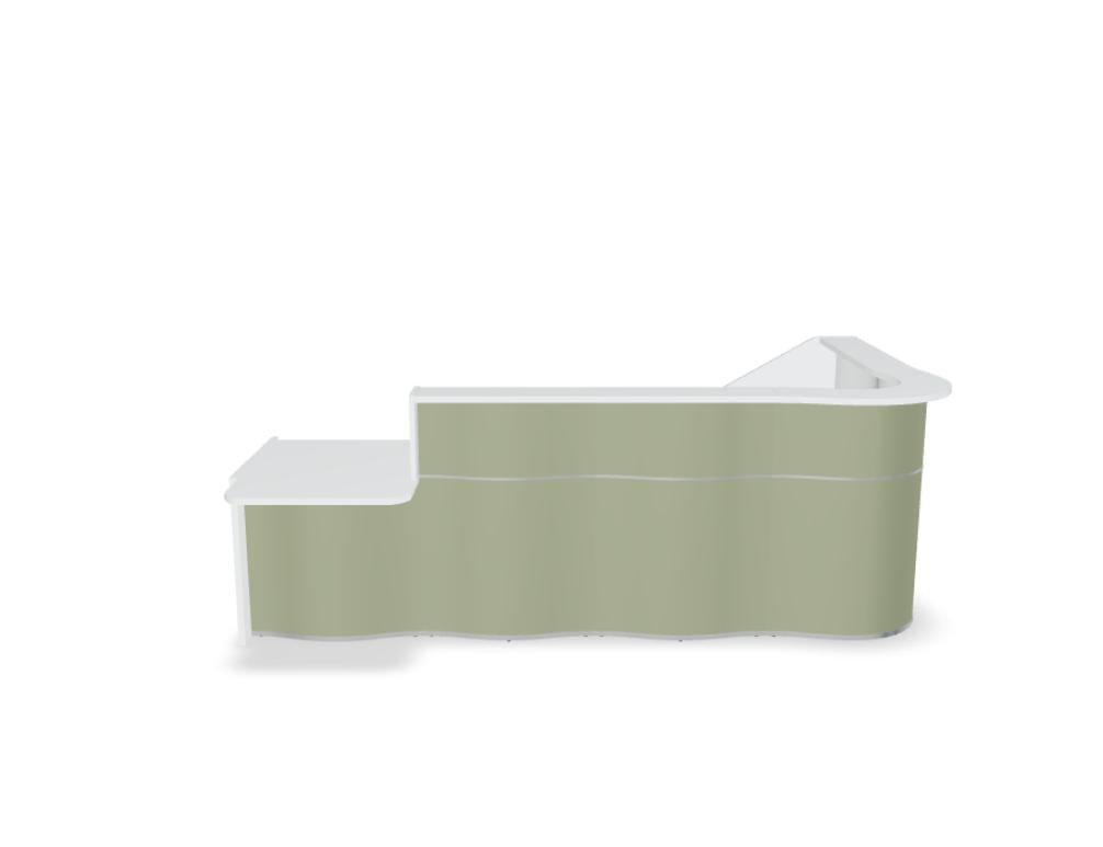 Empfangstheke Wave LUV451P mit organischer Front, stilvolles, modernes Desk-Design in hellen Holztönen und eleganter, transparenter Thekenfläche