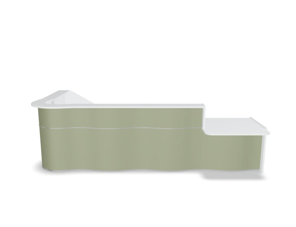 Eventuelle Empfangstheke Wave LUV46L mit organischer Front, geradliniges Design, in neutralen Tönen, stilvoller Blickfang für moderne Empfangsbereiche