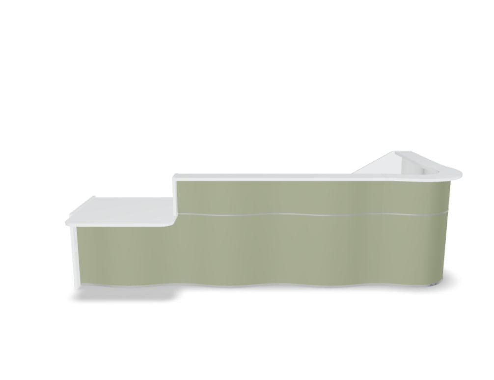 Empfangstheke Wave LUV46P mit organischer Front, elegantes Design, großzügige Arbeitsfläche und moderner, einladender Look