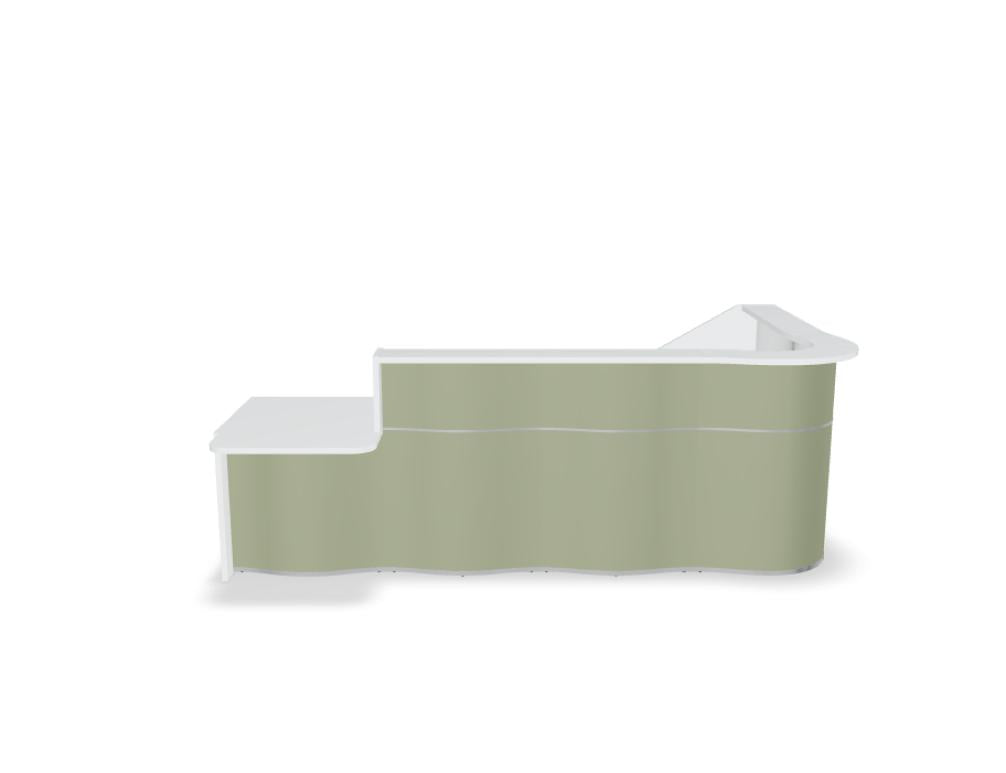Empfangstheke Wave LUV471P mit organischer Front, modernes Design in neutralen Tönen, hochwertiges Desk-System für den Eingangsbereich