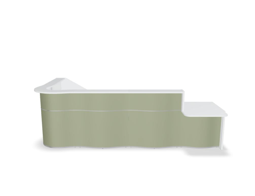 Empfangstheke Wave LUV481L mit organischer Front, moderne Desk-Lösung aus der MDD-Kollektion für elegante Servicebereiche, hochwertige Verarbeitung