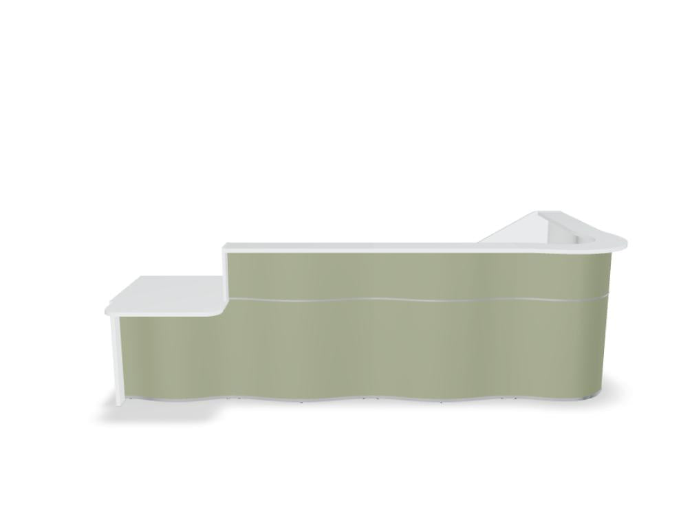 Moderne Empfangstheke Wave LUV481P mit eleganter, organischer Front, ideal für stilvolle Empfangsbereiche und Büros.