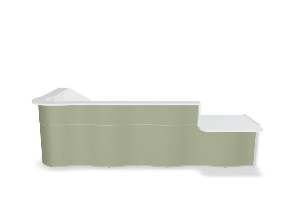 Empfangstheke Wave LUV48L mit organischer Front, heller Frontbereich und moderner, ergonomischer Form – stilvoller Desk aus der Kategorie Empfangsdesk von Mdd