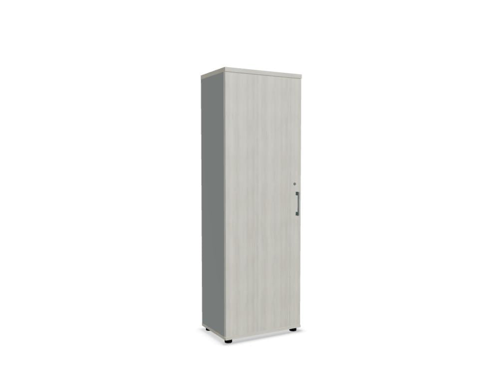 Bild zeigt den Basic K5603 Büroschrank von MDD: elegantes, hell gehaltenes Stahlgehäuse-Design mit robuster Front, Griffleiste und verstellbaren Innenfächern für Büroorganisation