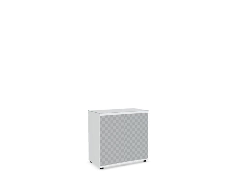 Büroschrank Color von Mdd mit Front aus farbigem HPL, Push-to-Open-System und Oberplatte in Aluminium Satinato, Melaminplatte.