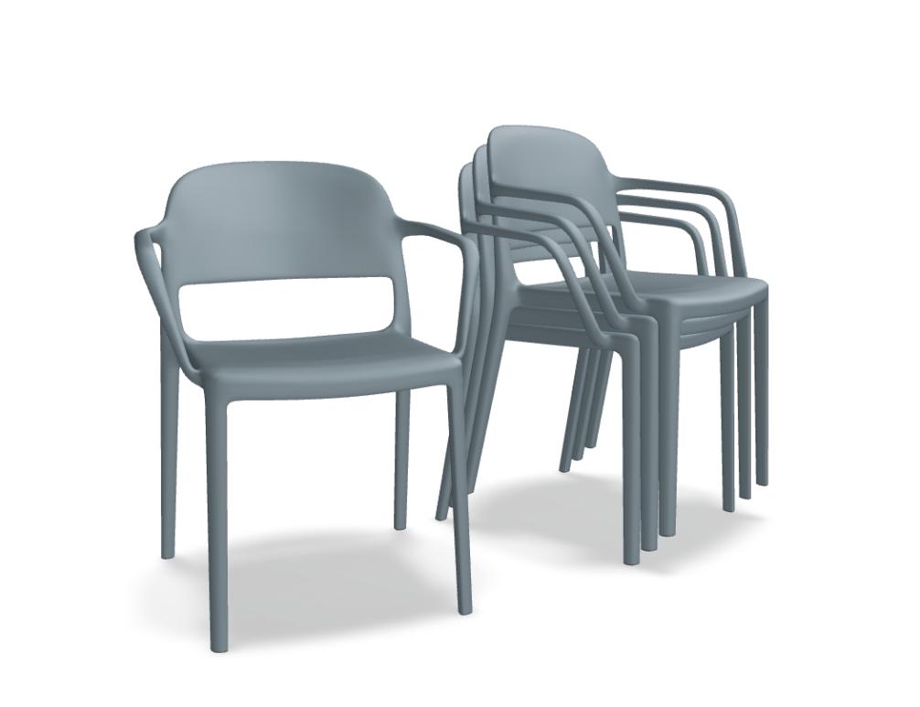 Bild zeigt den Blendy BND02 Gartenstuhl von Mdd in neutralem Grau mit robustem Gestell, hölzernen Armlehnen oder Ablagen und wetterbeständigem Design – ideal für Terrasse und Garten.