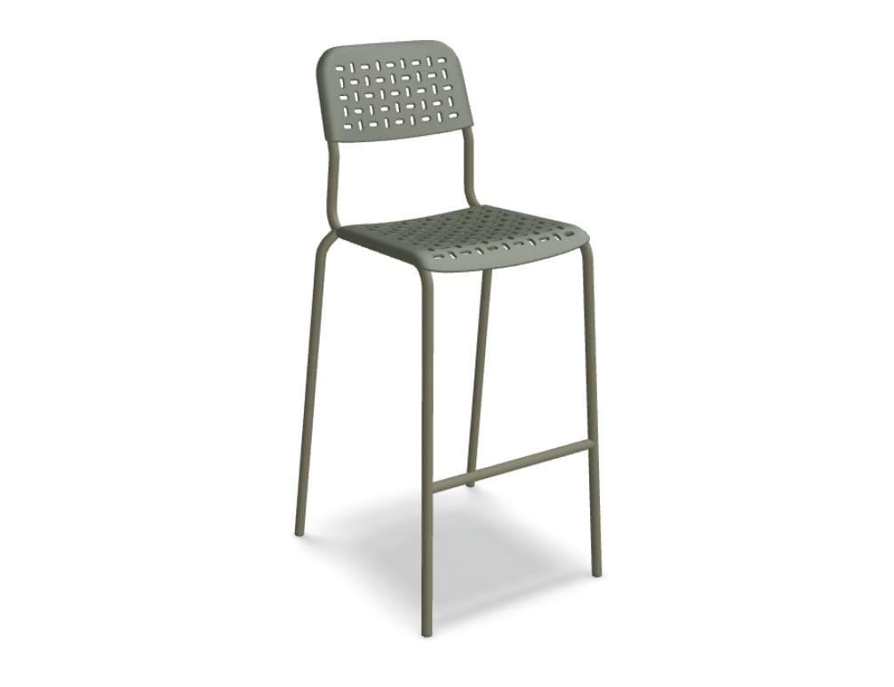 Tube TU03 Outdoor-Barhocker von Mdd mit schlankem Metallgestell und Fußstütze, ideal für moderne Terrassenbars.
