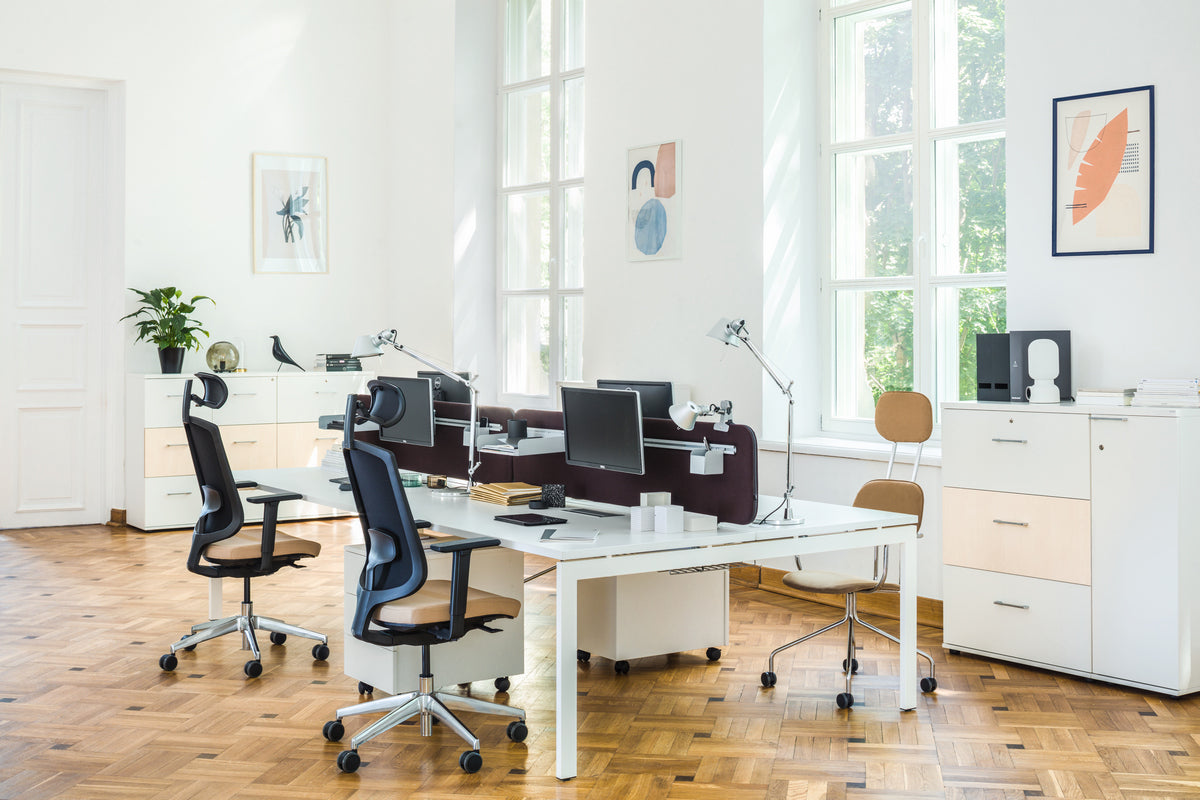 Eleganter Hängeregisterschrank in stilvollem Weiß, ideal zur strukturierten Aufbewahrung von Akten und Bürobedarf.