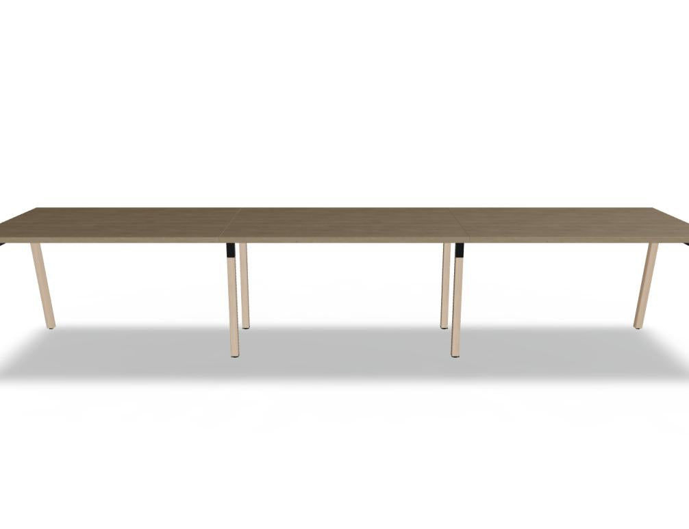 Mdd Ogi W BOW02E3 Schreibtisch in Holzoptik mit weißen Metallbeinen, klare Frontansicht für modernes Bürodesign.