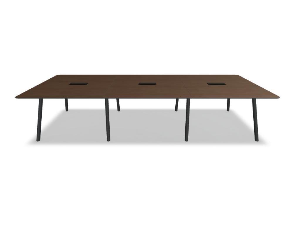 Hoher Esstisch aus Holz in warmem Braunton mit glatter Oberfläche, stabiler Mittel-Achse und geradlinigem Design – ideal als Centerpiece im Esszimmer, MDD Echo ETF1436R.