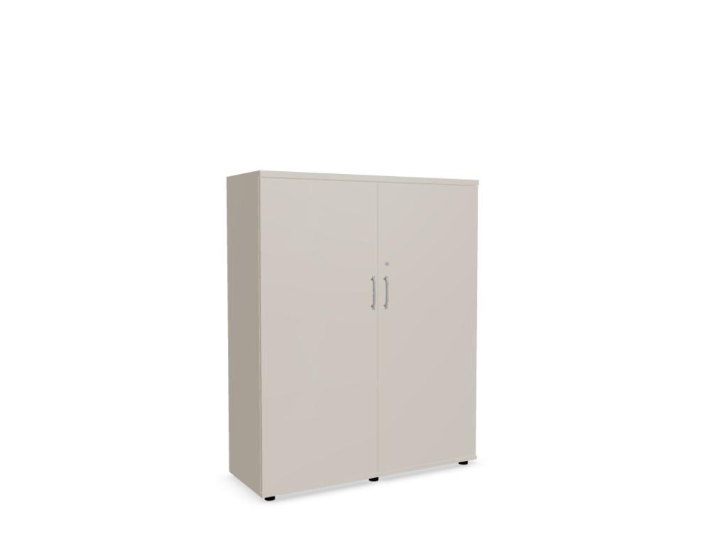 Büroschrank Standard von Mdd in Weiss Pastell mit Front in Eiche Natur, Melaminplatte mit ABS-Umleimer, Aluminium-Griff und Patentschloss.