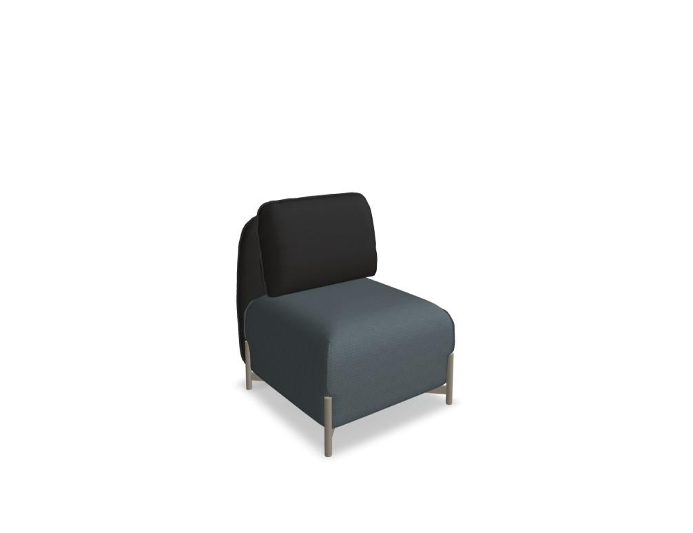 Modulares Sofa Linka von Mdd in Dunkelbeige mit gepolsterter Sitzfläche, Rückenkissen und Gestell aus pulverbeschichtetem Stahl.