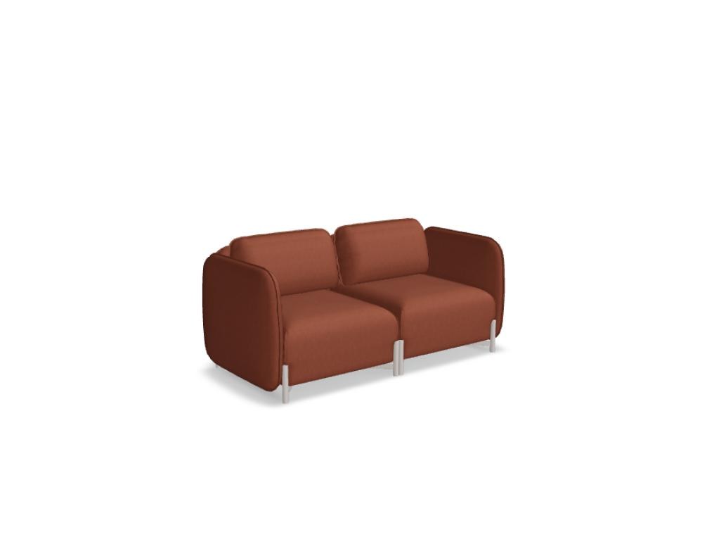 Modulares Sofa Linka von Mdd in Dunkelbeige mit Rückenkissen, Holzgestell und pulverbeschichteten Stahlseiten, gepolsterte Sitzfläche sichtbar.