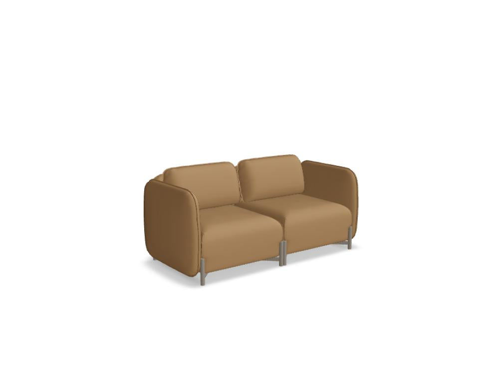 Zweier-Sofa Linka LKS04 von Mdd in modernem, hellgrauem Stoff, klare Linien, gepolsterte Armlehnen, platzsparendes Eckdesign und stilvolle Metallbeine.