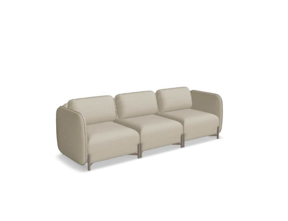 Sofa Linka LKS05, grau-beigees 3er-Sofa im modernen Living-Design, gepolsterte Eckwinkel, breite Armlehnen und komfortable Sitzfläche, hochwertiger Stoffbezug