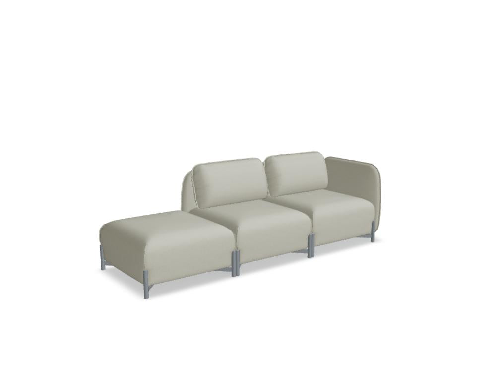 Bild eines modernen Linka LKS05L 2er-Sofas von Mdd in heller Stoffoptik auf neutralem Wohnraum, nah an der Kamera mit klarer Linienführung, bequeme Sitzfläche und niedrigem Rücken. 