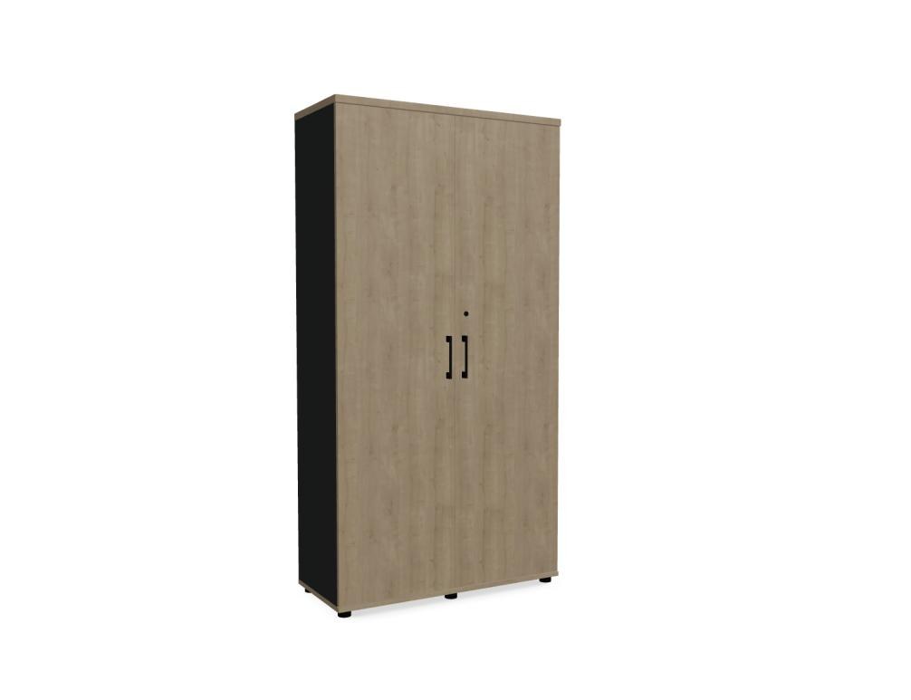 Büroschrank Standard von Mdd in Weiss Pastell mit Front in Eiche Natur, Melaminplatte mit ABS-Umleimer, Aluminium-Griff und Patentschloss.