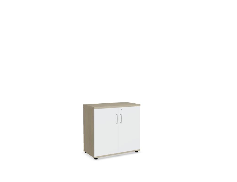 Büroschrank Standard von Mdd in Weiss Pastell mit Front in Eiche Natur, Melaminplatte mit ABS-Umleimer, Aluminium-Griff und Patentschloss.