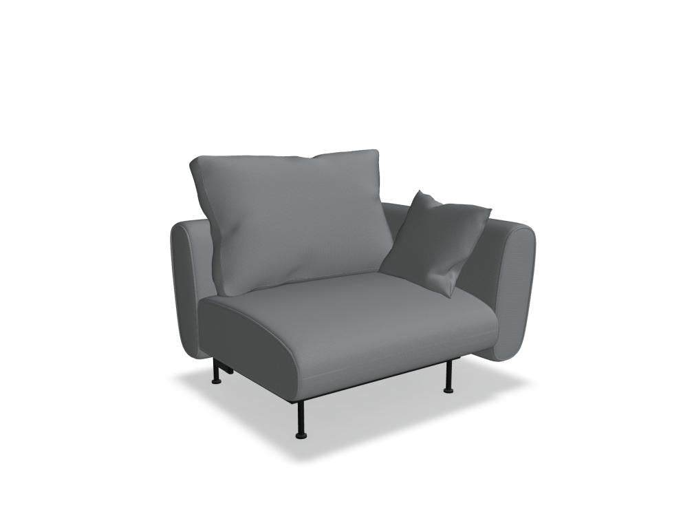 Sofa Lotus von Mdd in Aluminium mit gepolsterter Rückenlehne, Sitzfläche und schwarzem Metallgestell, modulares Design ohne Armlehnen