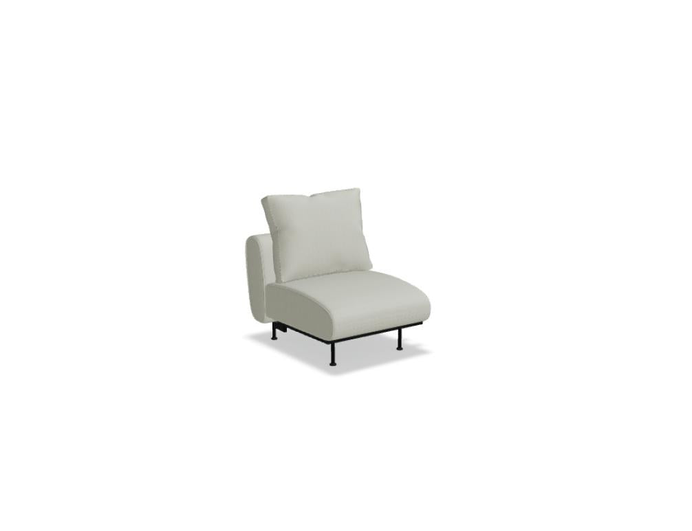 Sofa Lotus von Mdd in Aluminium mit gepolsterter Rückenlehne, Sitzfläche und schwarzem Metallgestell, modulares Design ohne Armlehnen