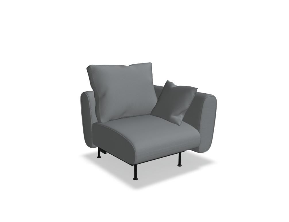 Sofa Lotus von Mdd in Aluminium mit gepolsterter Rückenlehne, Sitzfläche und schwarzem Metallgestell, modulares Design ohne Armlehnen