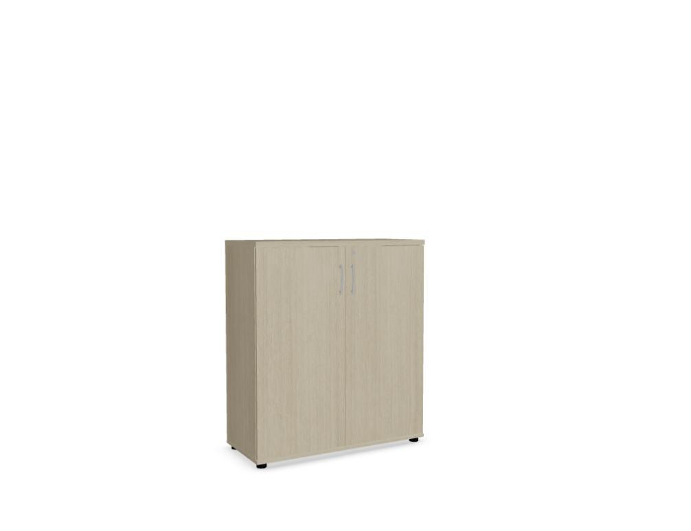 Büroschrank Standard von Mdd in Weiss Pastell mit Front in Eiche Natur, Melaminplatte mit ABS-Umleimer, Aluminium-Griff und Patentschloss.