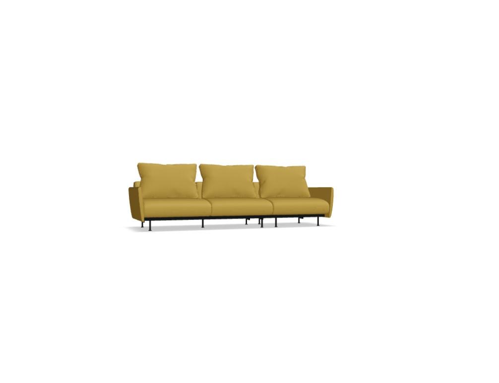 Sofa Lotus von Mdd in Aluminium mit gepolsterter Rückenlehne, Sitzfläche und schwarzem Metallgestell, modulares Design ohne Armlehnen