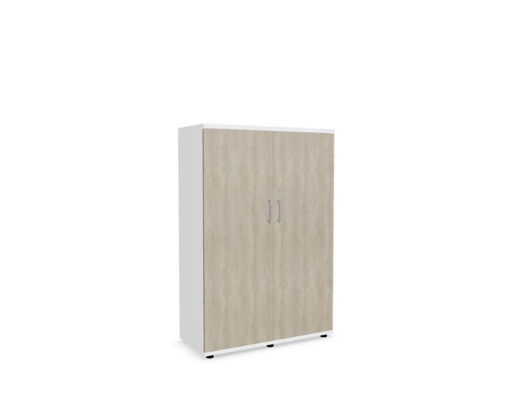 Büroschrank Standard von Mdd in Weiss Pastell mit Front in Eiche Natur, Melaminplatte mit ABS-Umleimer, Aluminium-Griff und Patentschloss.